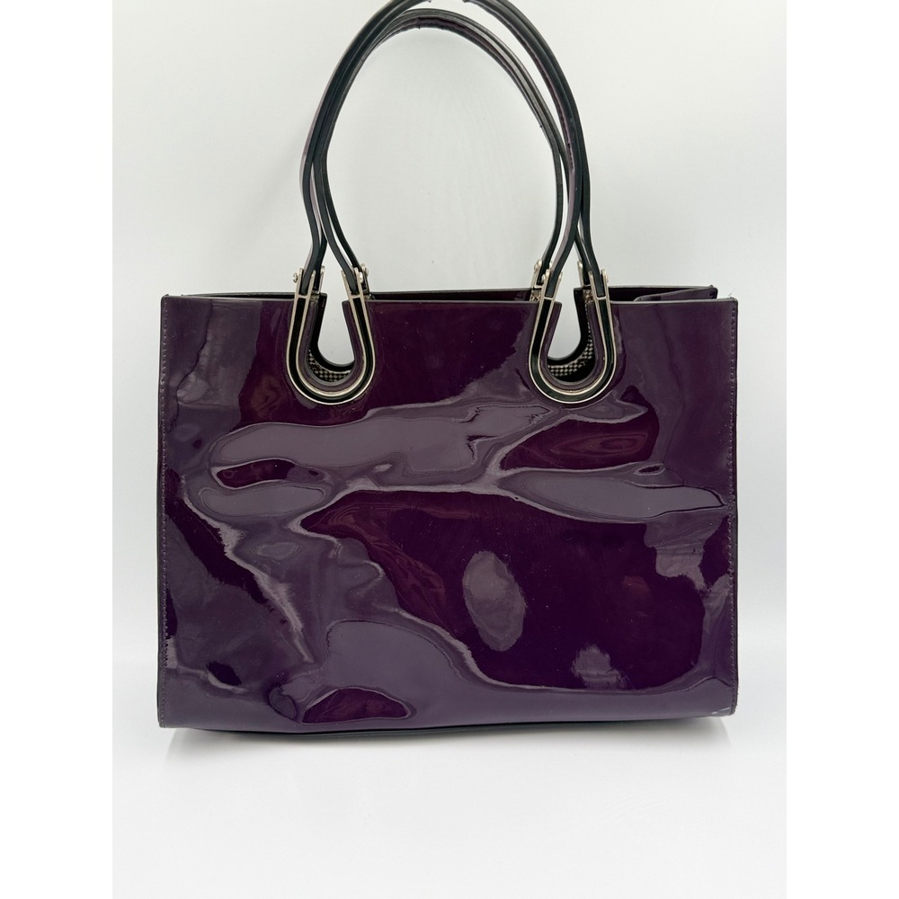 Vintage Neiman Marcus Purple Patent Leather Tote Bag Lucite Acrylic Handle Y2K
